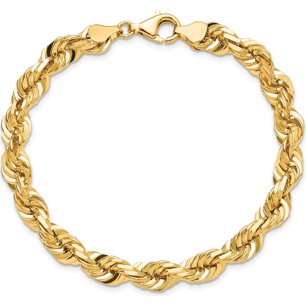 10K Yellow Gold 7mm Diamond-Cut Rope Chain Bracelet - Polished Finish