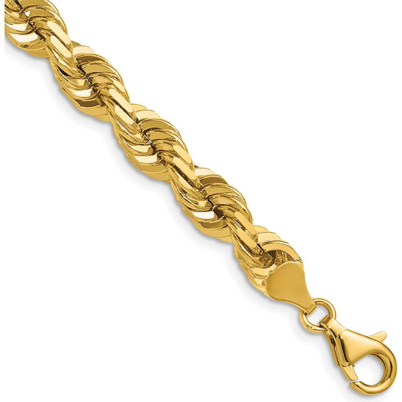 10K Yellow Gold 7mm Diamond-Cut Rope Necklace - 22" Long