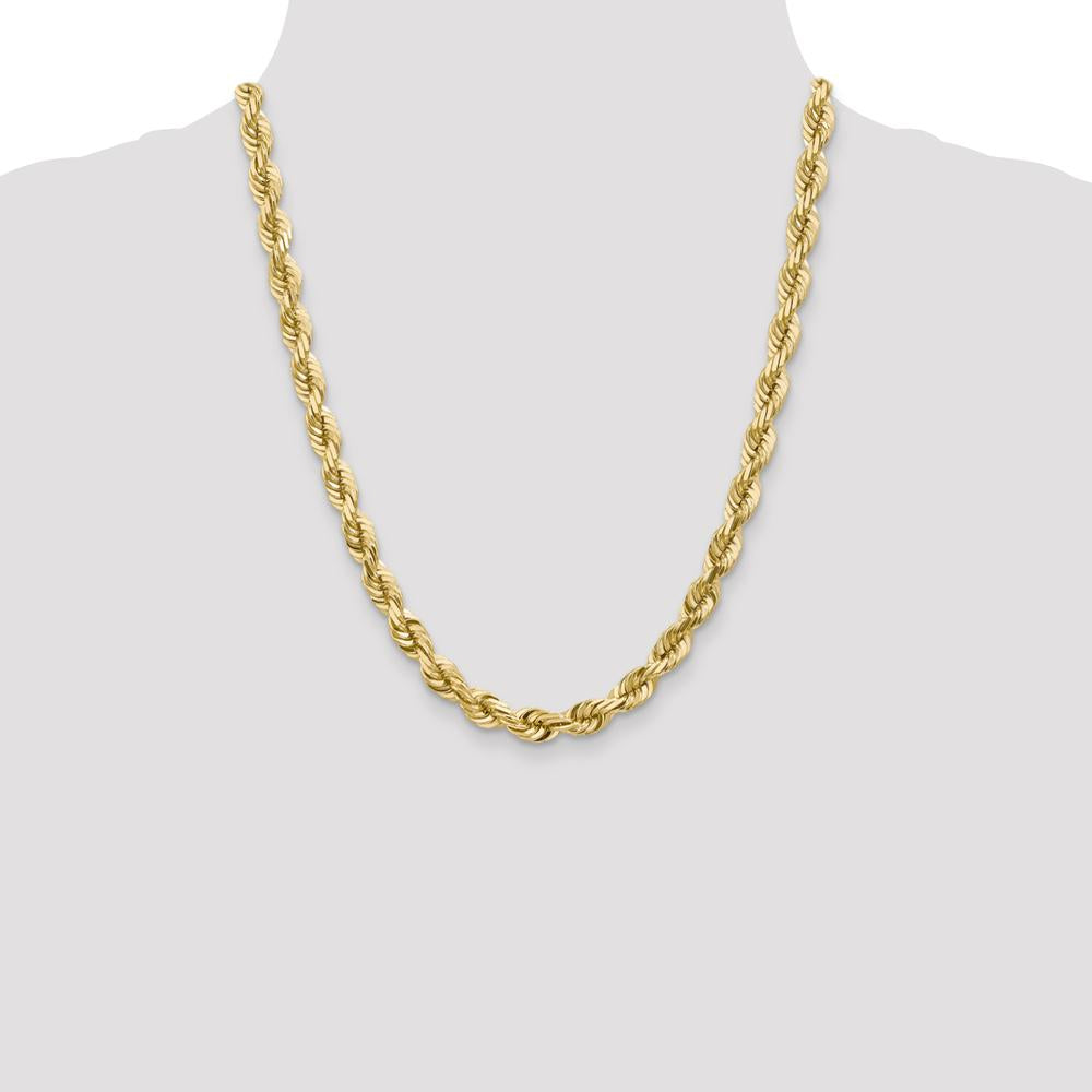 10K Yellow Gold 7mm Diamond-Cut Rope Necklace - 22" Long