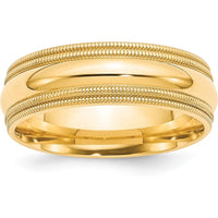 10K Yellow Gold 7mm Double Milgrain Comfort Fit Wedding Band