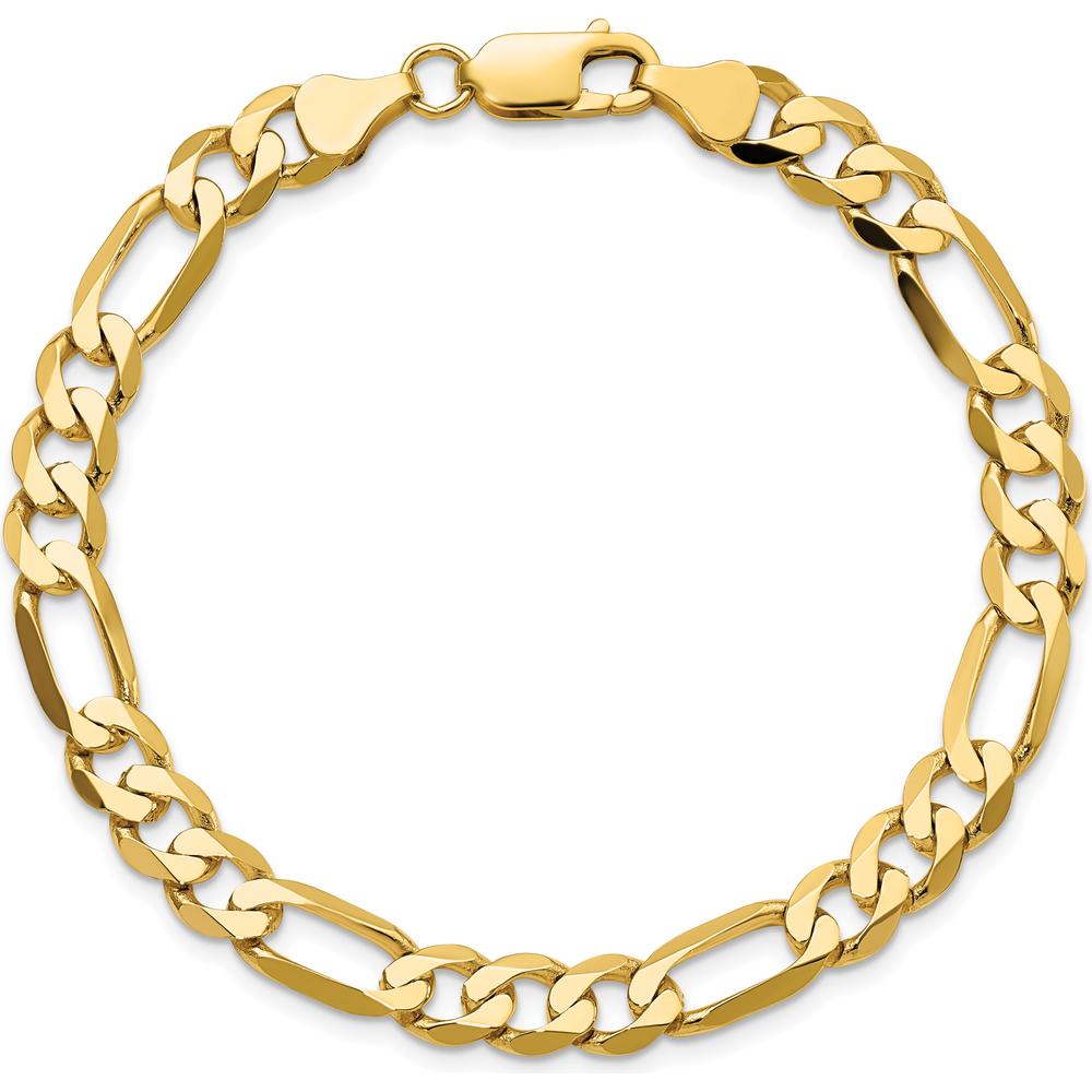 10K Yellow Gold 7mm Flat Figaro Chain Bracelet - 8" Length