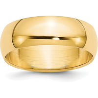 10K Yellow Gold 7mm Half Round Wedding Band - Size 8