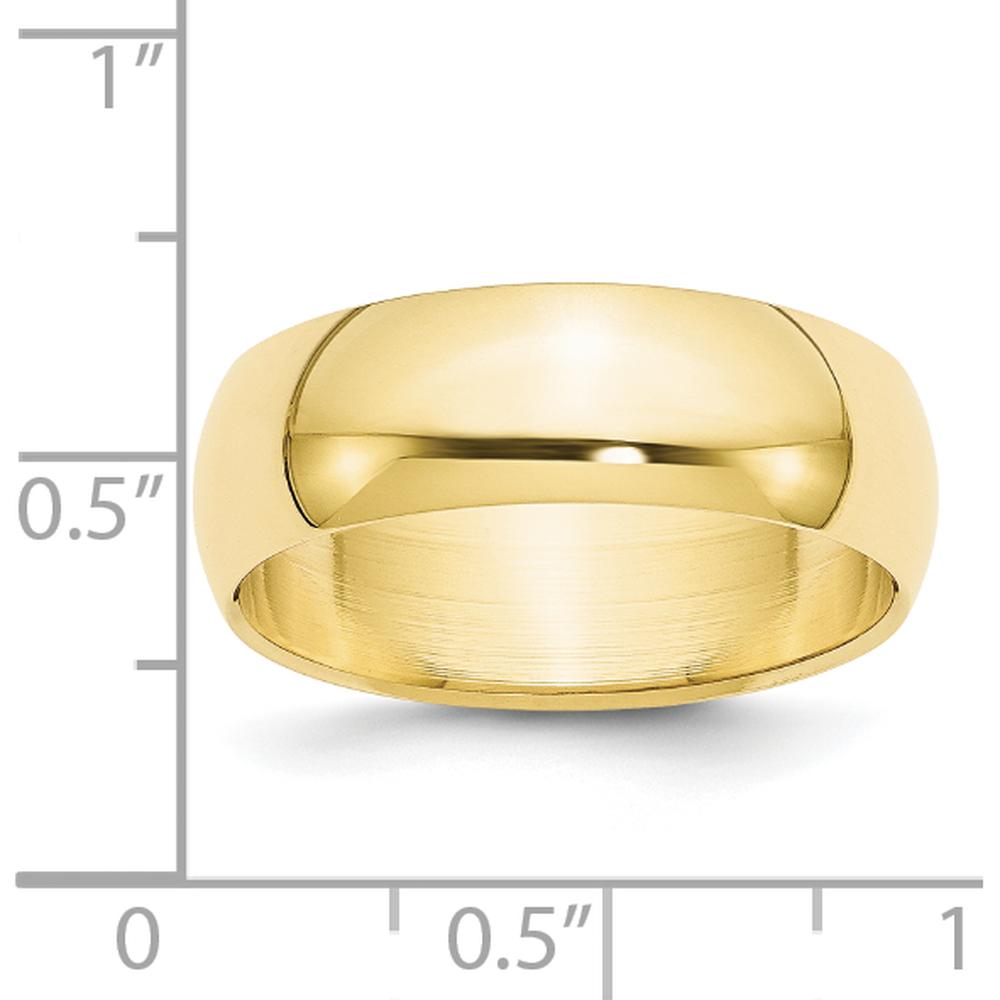 10K Yellow Gold 7mm Half Round Wedding Band - Size 8