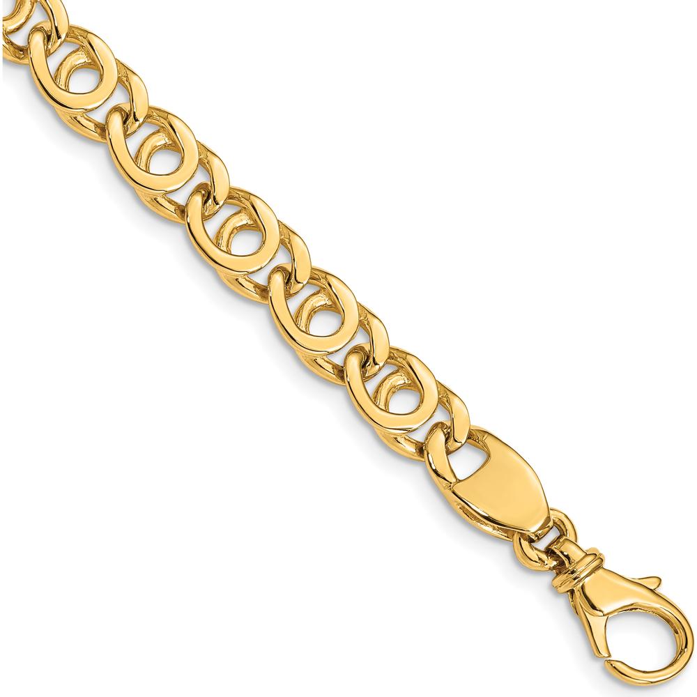 10K Yellow Gold 7mm Hand Polished Fancy Link Bracelet - 8"
