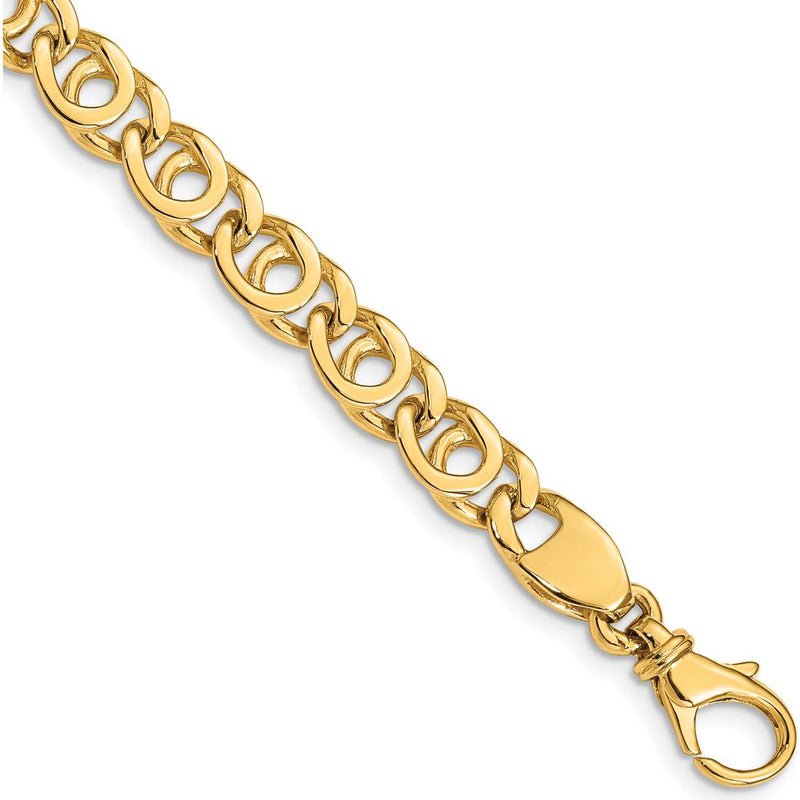 10K Yellow Gold 7mm Hand Polished Fancy Link Bracelet - 8"