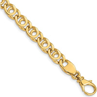 10K Yellow Gold 7mm Hand Polished Fancy Link Bracelet - Solid Gold Chain with Lobster Clasp