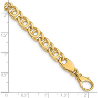 10K Yellow Gold 7mm Hand Polished Fancy Link Bracelet - Solid Gold Chain with Lobster Clasp
