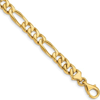 10K Yellow Gold 7mm Hand-Polished Figaro Link Bracelet with Lobster Clasp - 8 inch