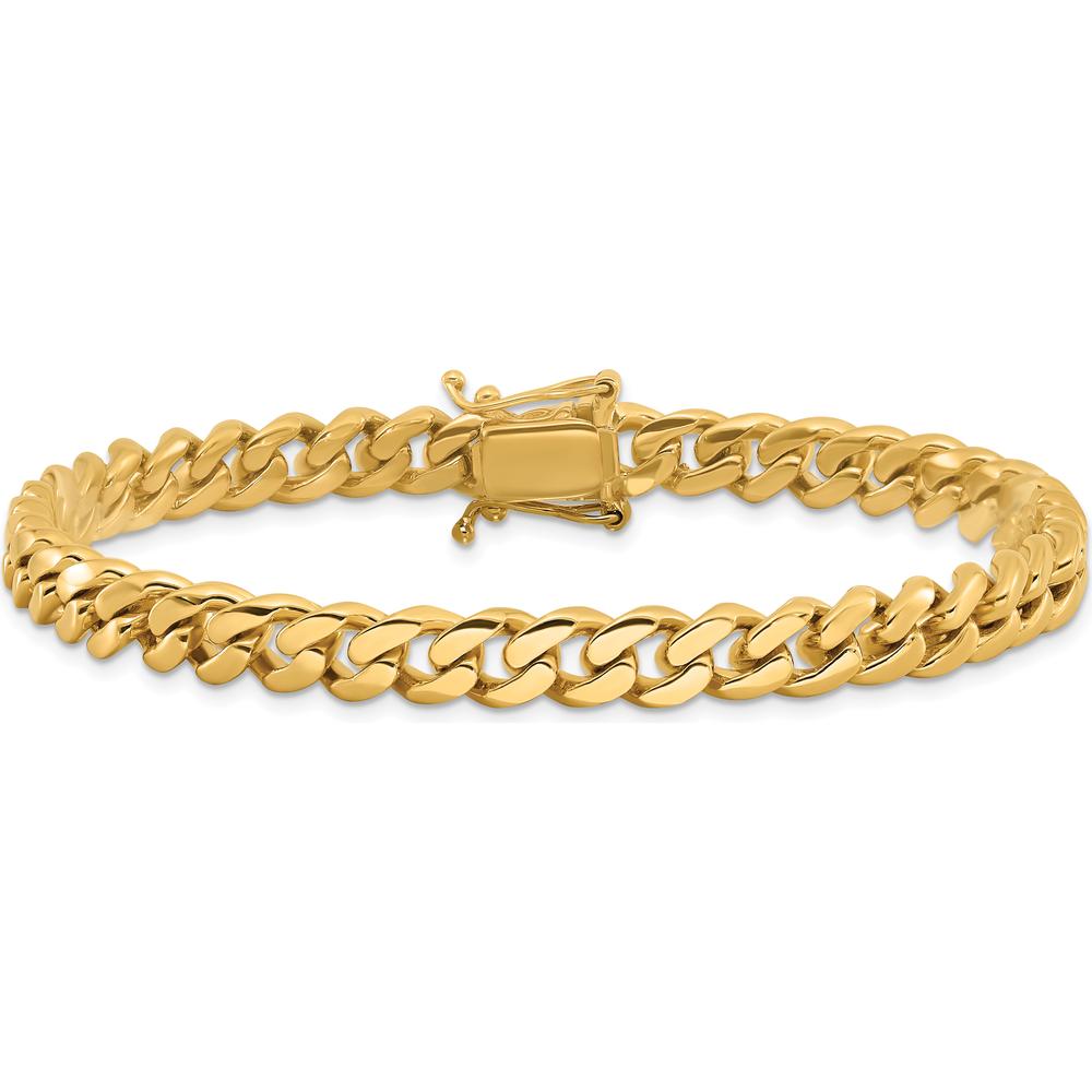 10K Yellow Gold 7mm Hand-Polished Miami Cuban Chain Bracelet - 8.25"