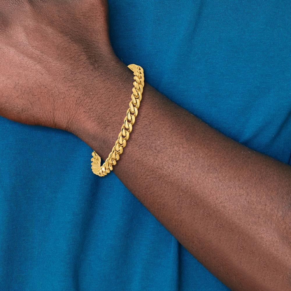 10K Yellow Gold 7mm Hand-Polished Miami Cuban Chain Bracelet - 8.25"