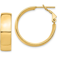 10K Yellow Gold 7mm High Polished Omega Back Hoop Earrings - Classic and Timeless Design