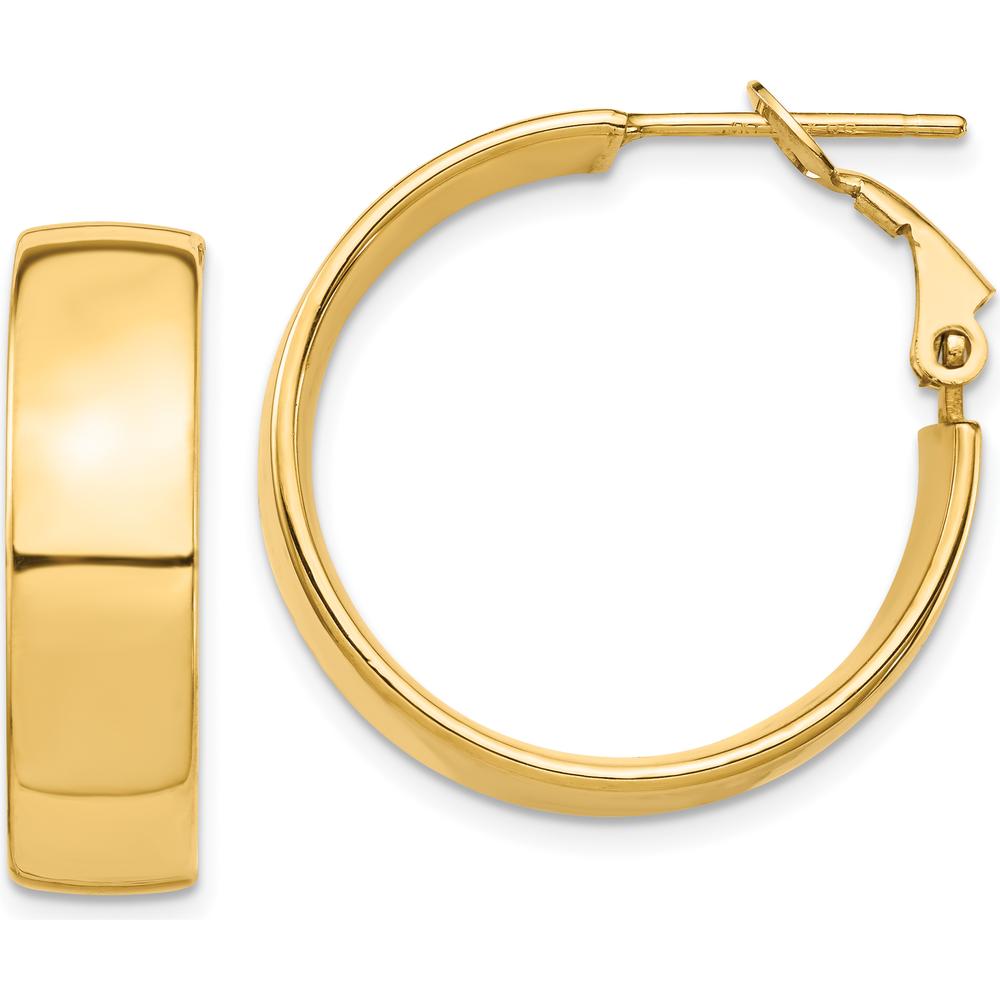 10K Yellow Gold 7mm High Polished Omega Back Hoop Earrings - Classic and Timeless Design
