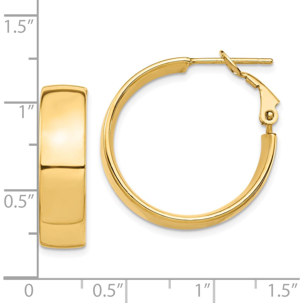 10K Yellow Gold 7mm High Polished Omega Back Hoop Earrings - Classic and Timeless Design