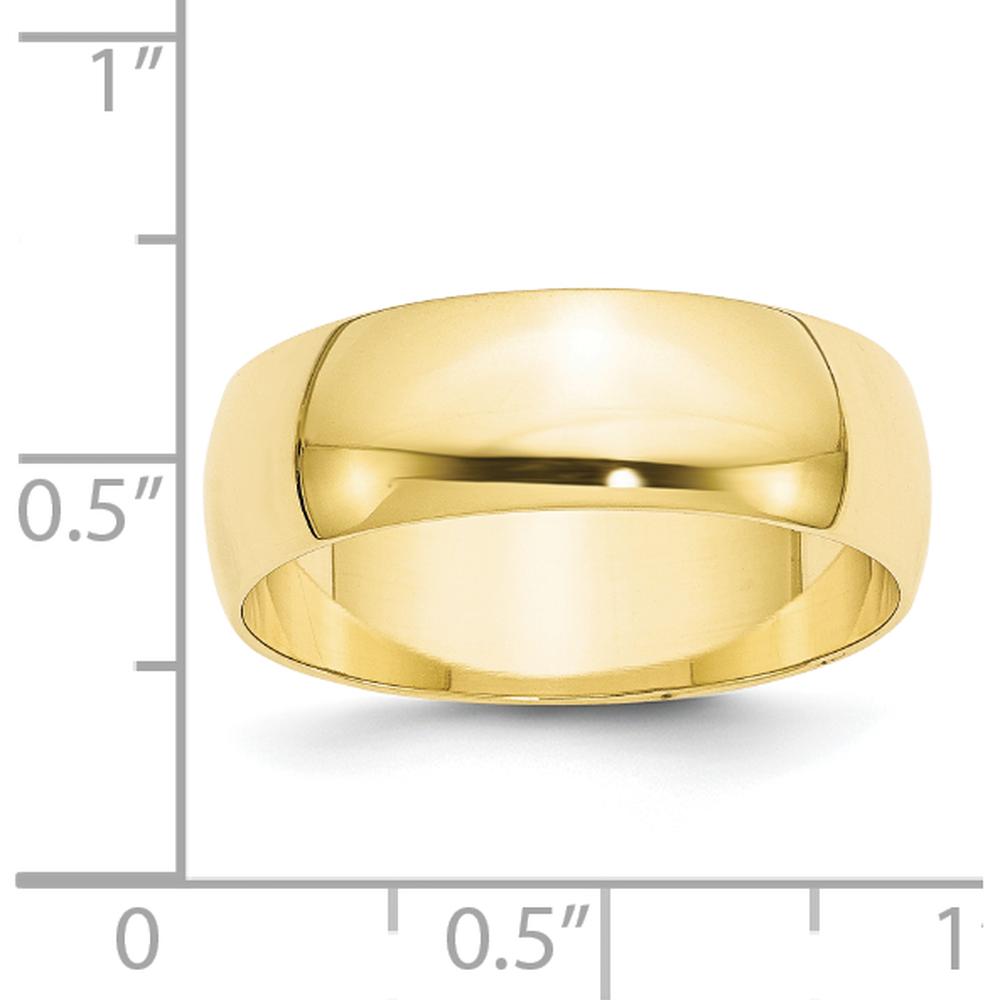 10K Yellow Gold 7mm Lightweight Half Round Wedding Band - Size 9.5