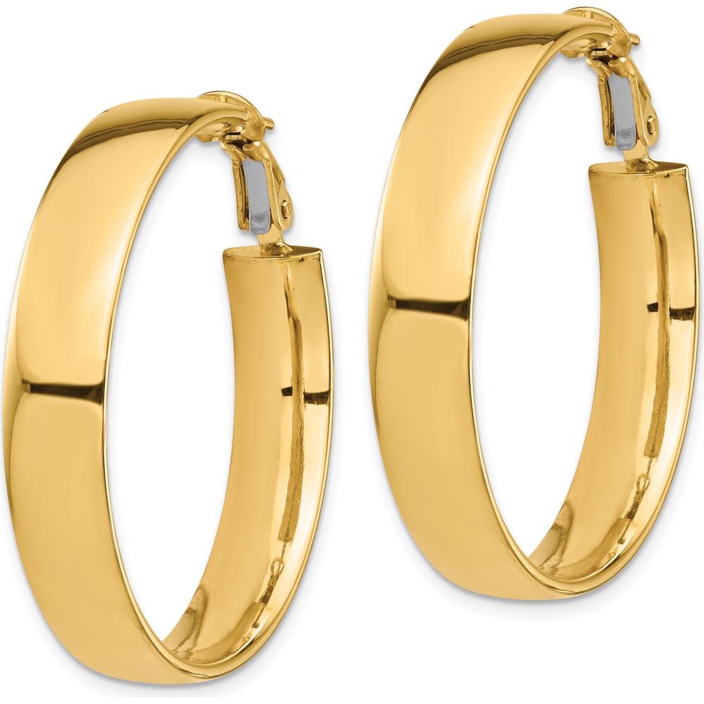 10K Yellow Gold 7mm Polished Large Hoop Earrings - Omega Back Closure