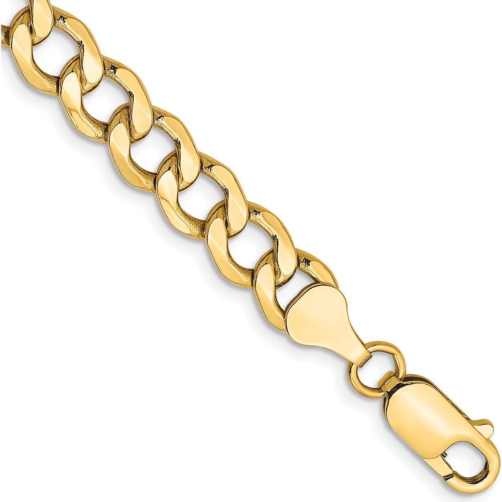 10K Yellow Gold 7mm Semi-Solid Curb Link Chain Bracelet - 8"