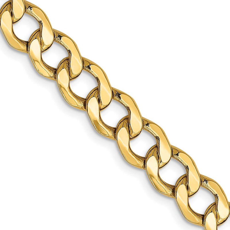 10K Yellow Gold 7mm Semi-Solid Curb Link Chain Necklace - 22"