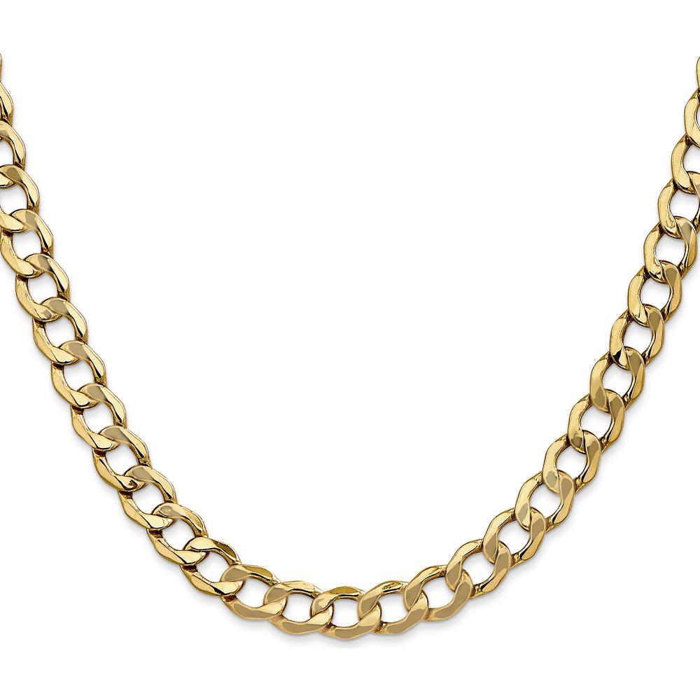 10K Yellow Gold 7mm Semi-Solid Curb Link Chain Necklace - 22"