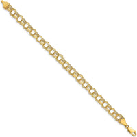 10K Yellow Gold 7mm Triple Link Charm Bracelet with Diamond-Cut Texture
