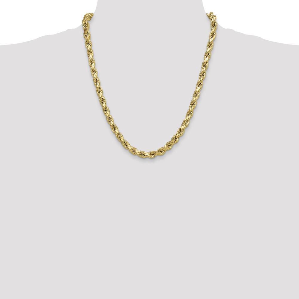 10K Yellow Gold 8.0mm Semi-Solid Diamond-Cut Rope Chain Necklace - 22"