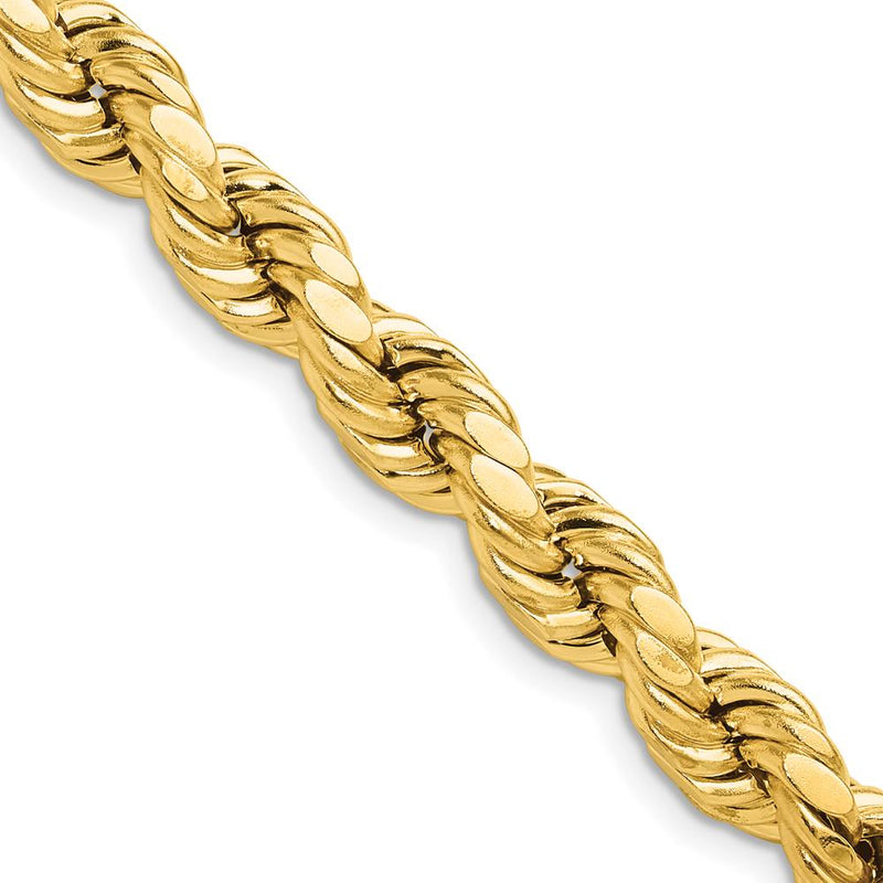 10K Yellow Gold 8.0mm Semi-Solid Diamond-Cut Rope Chain Necklace - 26"