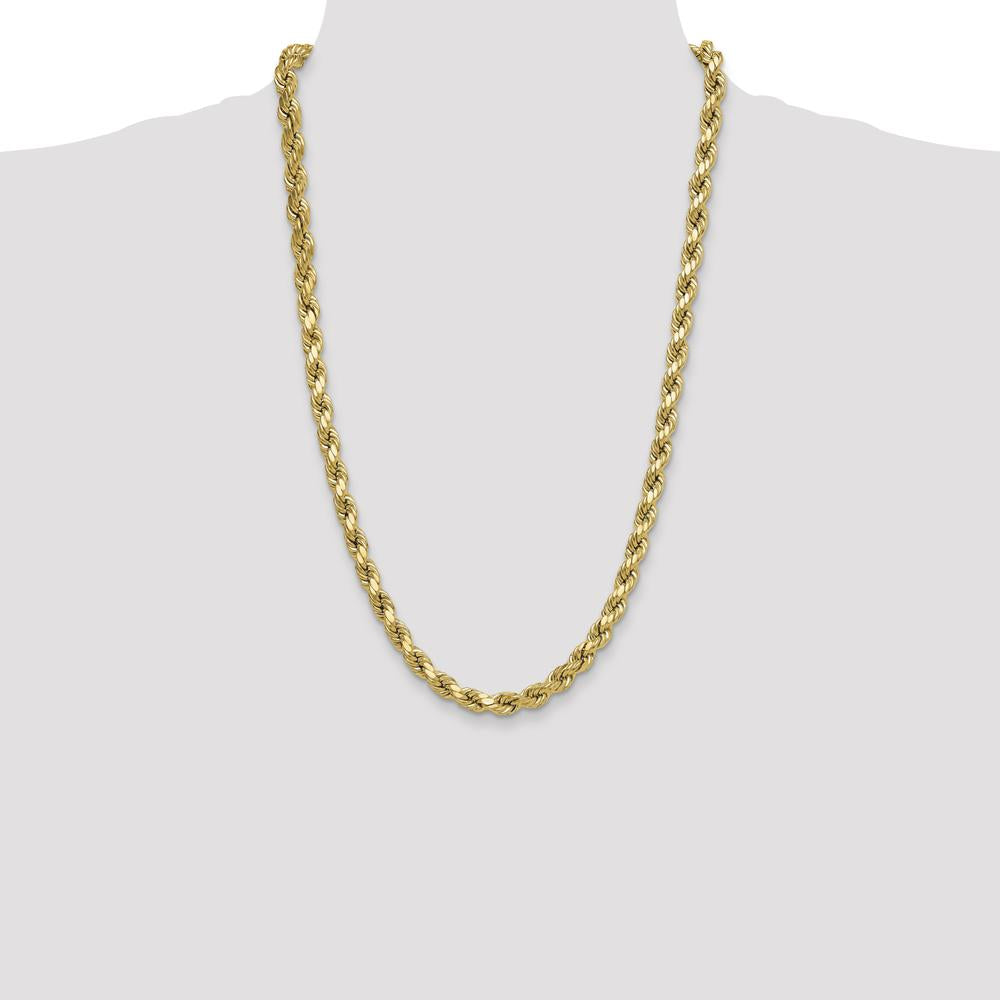 10K Yellow Gold 8.0mm Semi-Solid Diamond-Cut Rope Chain Necklace - 26"