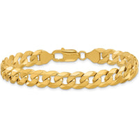 10K Yellow Gold 8.25mm Flat Beveled Curb Chain Bracelet - 8"