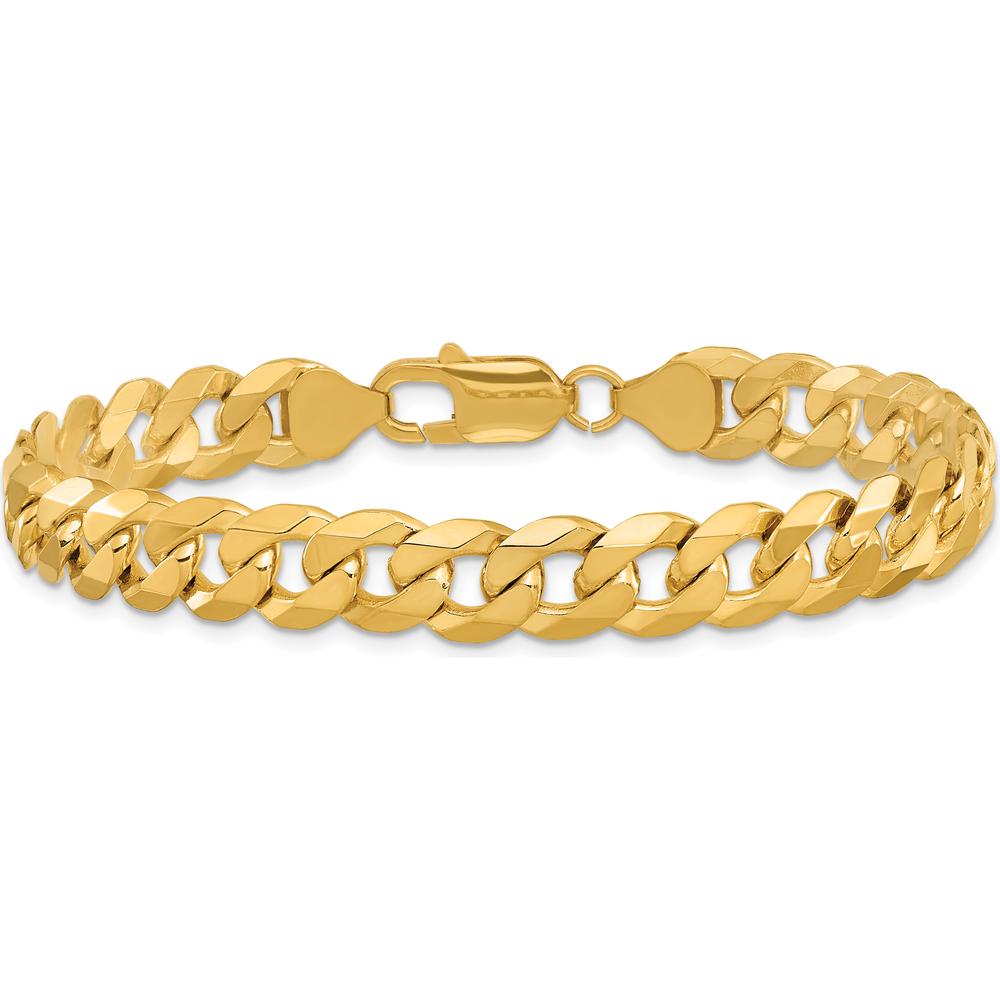 10K Yellow Gold 8.25mm Flat Beveled Curb Chain Bracelet - 9" Length