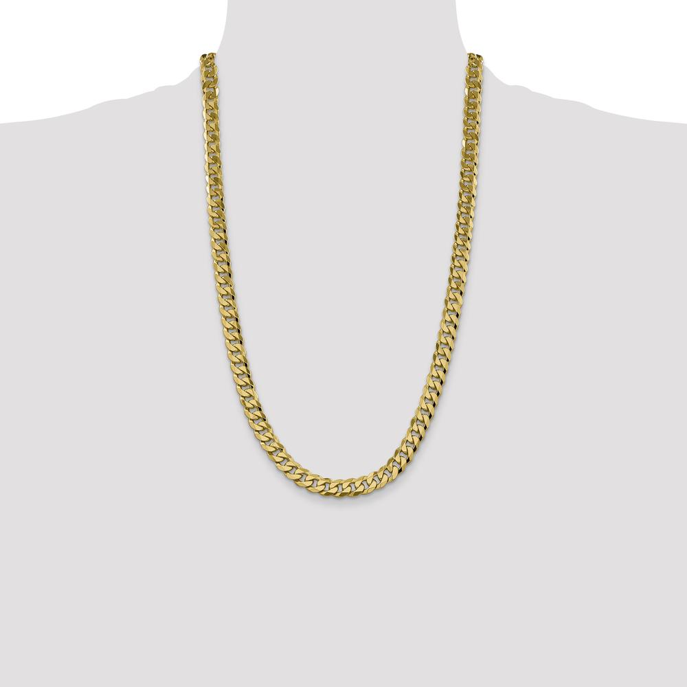 10K Yellow Gold 8.25mm Flat Beveled Curb Chain Necklace - 26"