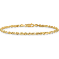 10K Yellow Gold 8" 3mm Diamond-Cut Rope Chain Bracelet with Lobster Clasp