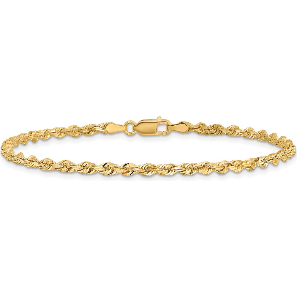 10K Yellow Gold 8" 3mm Diamond-Cut Rope Chain Bracelet with Lobster Clasp