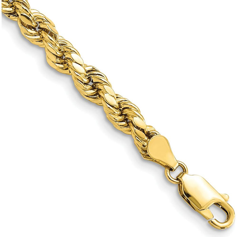 10K Yellow Gold 8" 4.9mm Semi-Solid Diamond-Cut Rope Bracelet