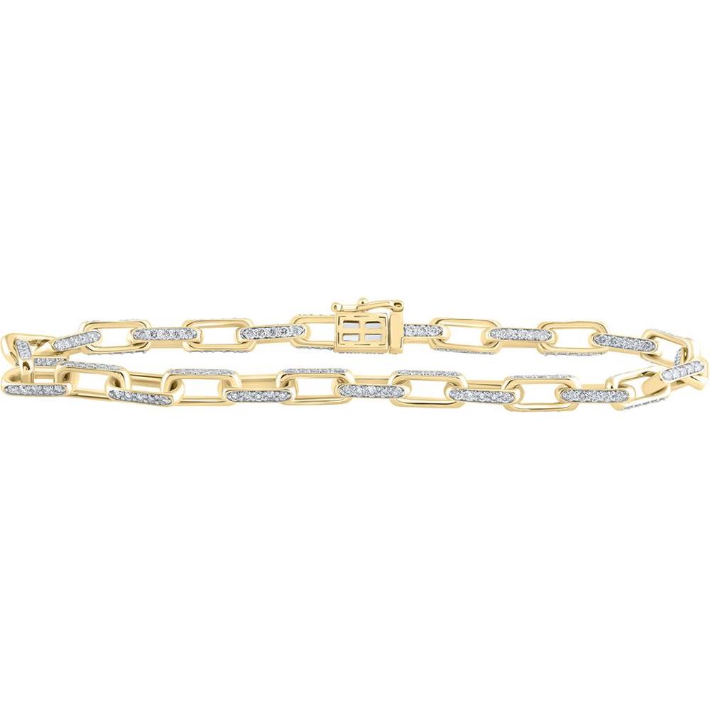 10K Yellow Gold 8.5-Inch Anchor Link Bracelet with Round Diamonds - 5 Carat Total Diamond Weight