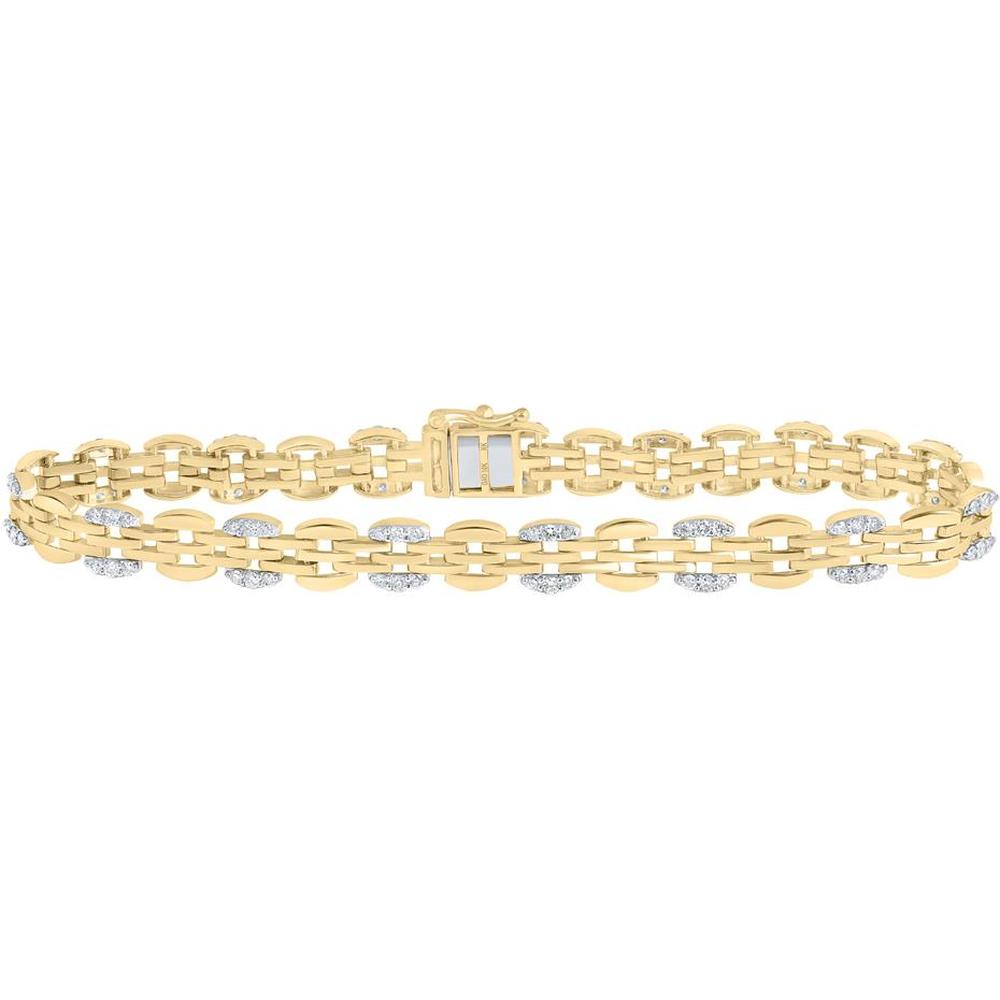 10K Yellow Gold 8.5-Inch Fancy Link Bracelet with Prong Set Round Diamonds - 1.52 Carat Total Weight