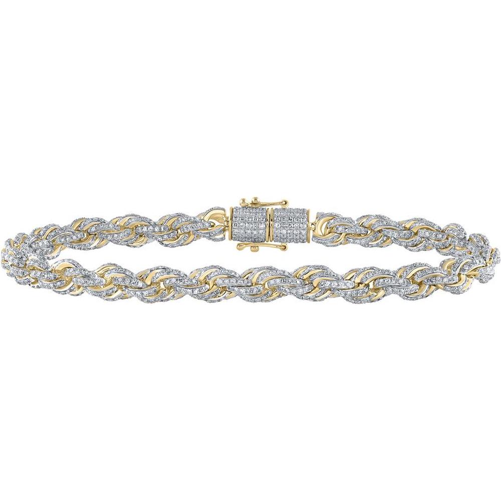 10K Yellow Gold 8.5-Inch Rope Chain Bracelet with Pave-Set Round Diamonds - 6.19 Carat Total Diamond Weight