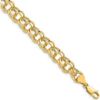 10K Yellow Gold 8.5mm Double Link Charm Bracelet with Diamond-Cut Texture - 7.25in Length