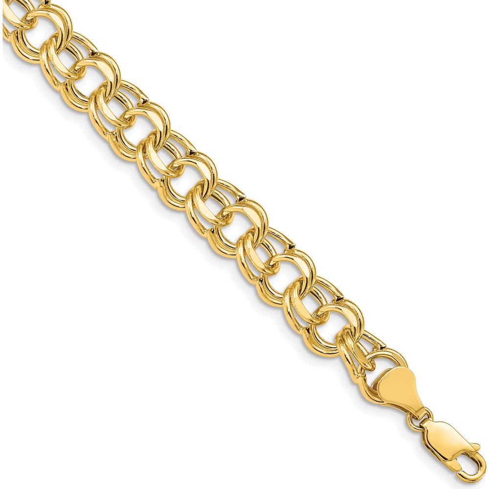 10K Yellow Gold 8.5mm Double Link Charm Bracelet with Diamond-Cut Texture - 7.25in Length