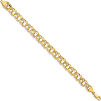 10K Yellow Gold 8.5mm Double Link Charm Bracelet with Diamond-Cut Texture - 7.25in Length