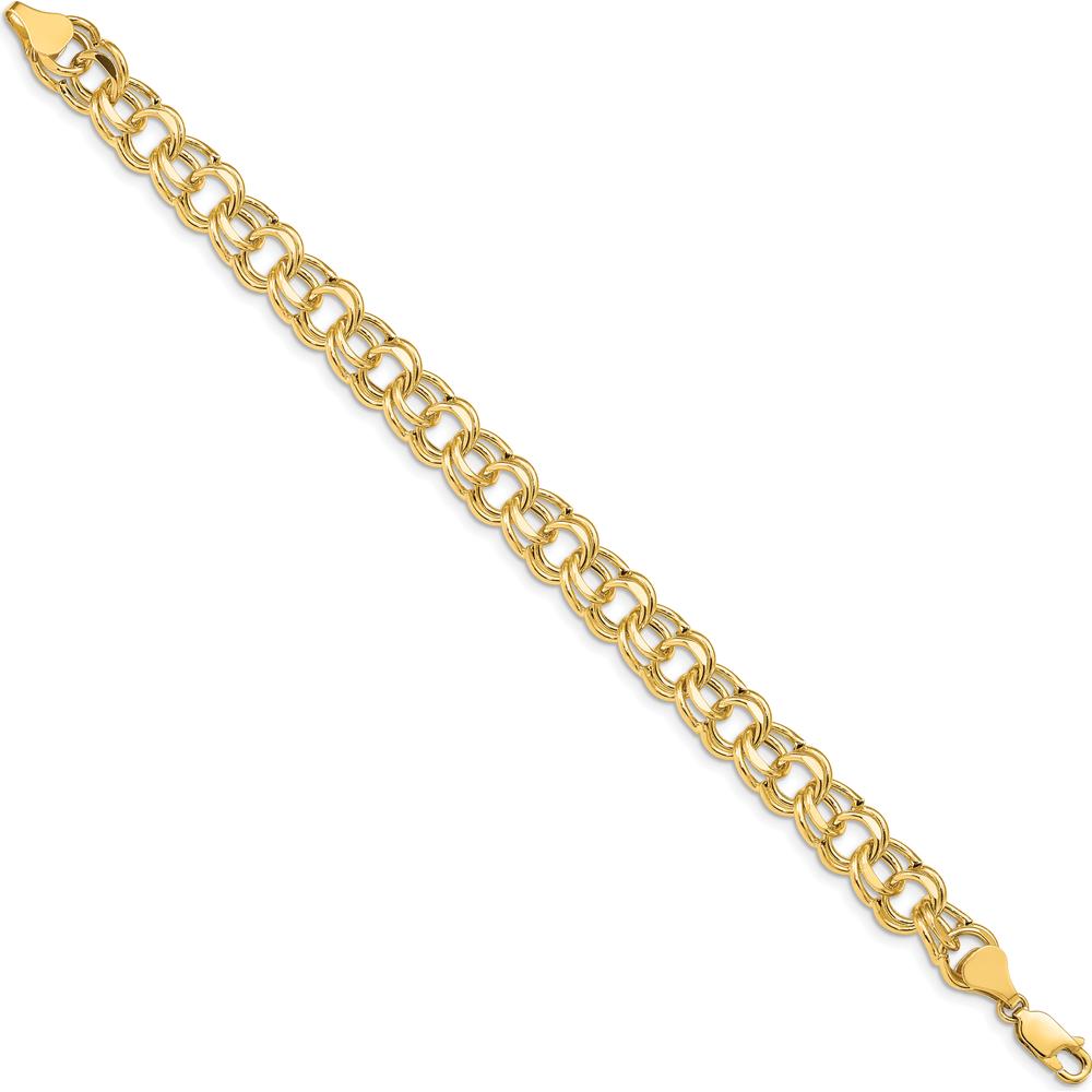 10K Yellow Gold 8.5mm Double Link Charm Bracelet with Diamond-Cut Texture - 7.25in Length