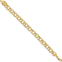 10K Yellow Gold 8.5mm Triple Link Charm Bracelet with Diamond-Cut Texture