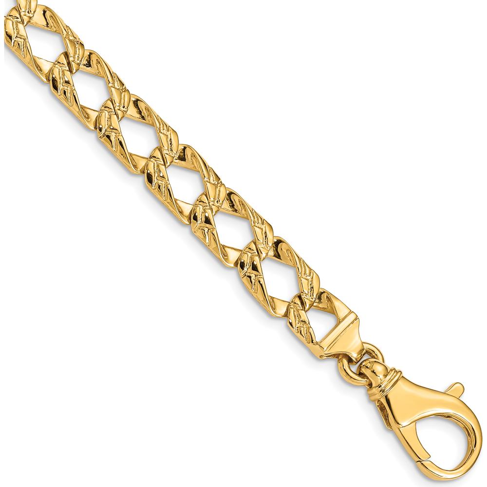 10K Yellow Gold 8.6mm Hand Polished Fancy Link Chain Bracelet - 7" Length