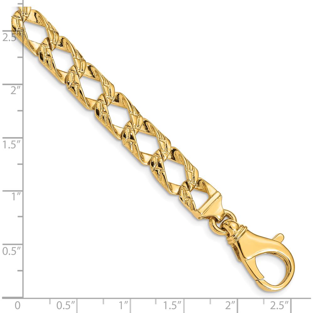 10K Yellow Gold 8.6mm Hand Polished Fancy Link Chain Bracelet - 7" Length