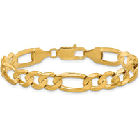 10K Yellow Gold 8.75mm Concave Open Figaro Chain Bracelet - Polished Finish, 7" Length