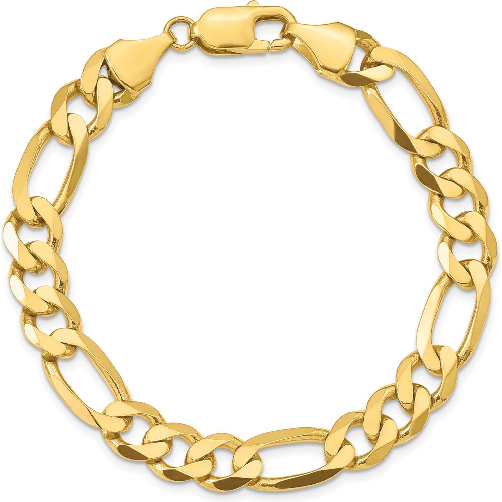 10K Yellow Gold 8.75mm Concave Open Figaro Chain Bracelet - Polished Finish, 7" Length