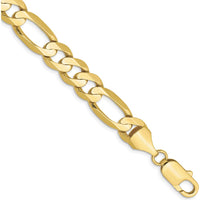 10K Yellow Gold 8.75mm Concave Open Figaro Chain Bracelet - Solid Polished Finish with Lobster Clasp