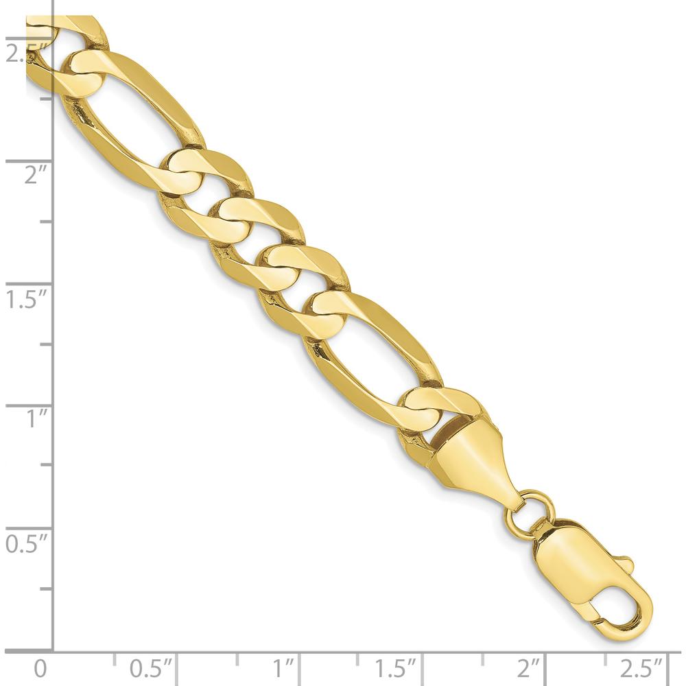 10K Yellow Gold 8.75mm Concave Open Figaro Chain Bracelet - Solid Polished Finish with Lobster Clasp