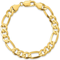 10K Yellow Gold 8.75mm Concave Open Figaro Chain Bracelet - Solid Polished Finish with Lobster Clasp