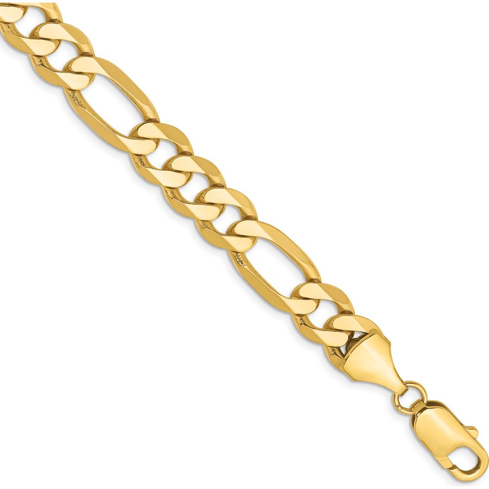 10K Yellow Gold 8.75mm Flat Figaro Chain Bracelet - 8" Length