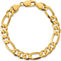 10K Yellow Gold 8.75mm Flat Figaro Chain Bracelet - 8" Length