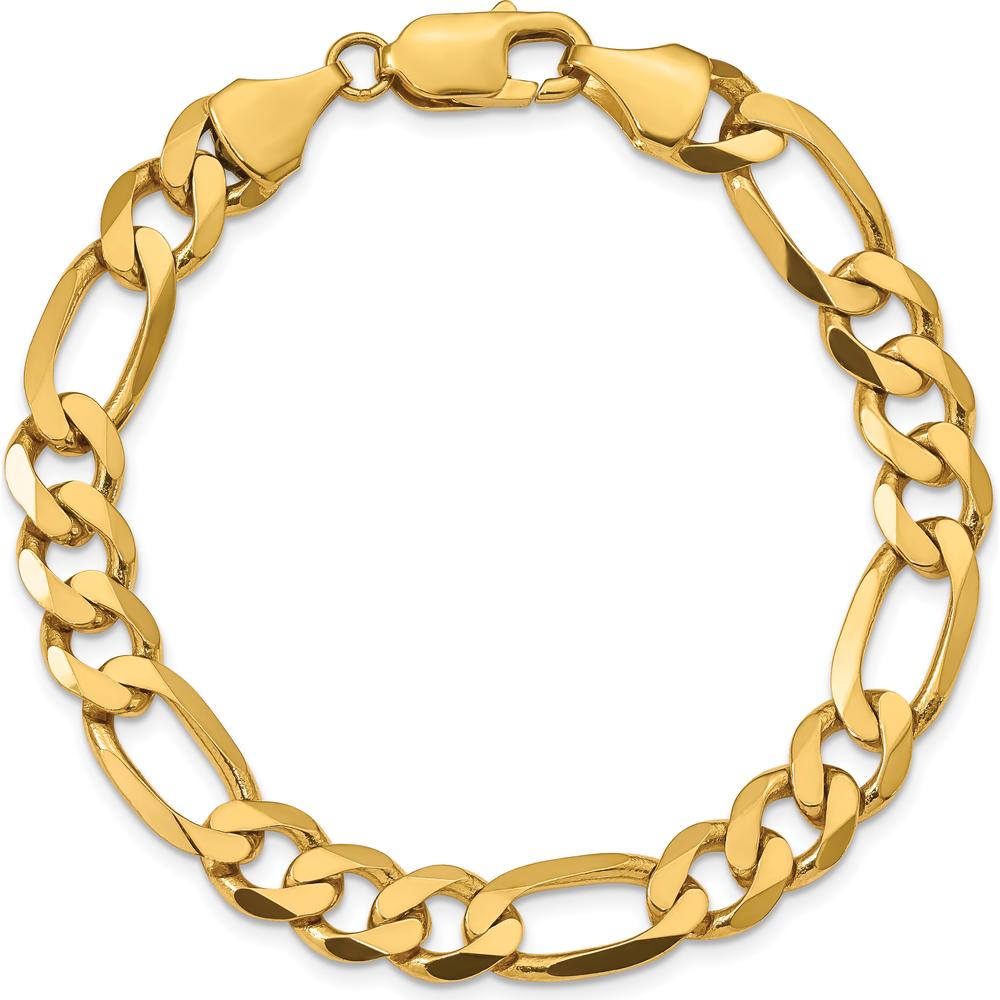 10K Yellow Gold 8.75mm Flat Figaro Chain Bracelet - Polished Finish with Lobster Clasp
